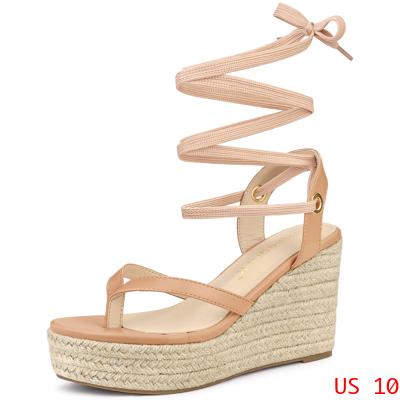 Allegra K フリップフロップサンダル エスパドリーユ プラットフォームウェッジレースアップサンダル レディース ヌード 26.5cmの通販は