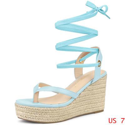 Allegra K フリップフロップサンダル エスパドリーユ プラットフォームウェッジレースアップサンダル レディース ライトブルー 24.0cmの通販は