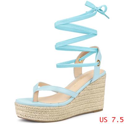 Allegra K フリップフロップサンダル エスパドリーユ プラットフォームウェッジレースアップサンダル レディース ライトブルー 24.5cmの通販は