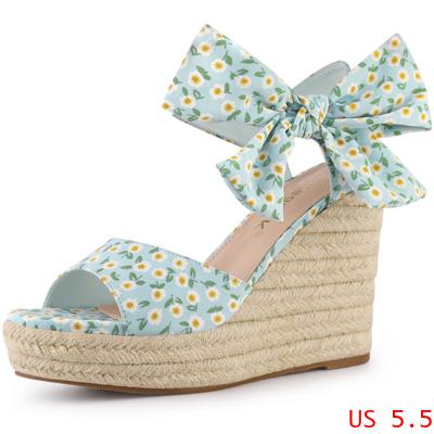 Allegra K ウェッジサンダル 花柄 プラットフォーム ウェッジヒール レディース スカイブルー 23.5 cmの通販は