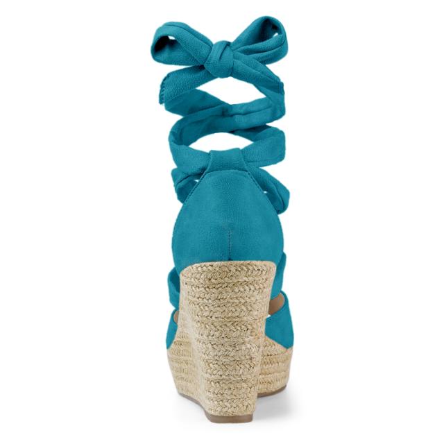 Allegra K ウェッジサンダル レースアップ エスパドリーユ レディース レイクグリーン 24.0 cmの通販は