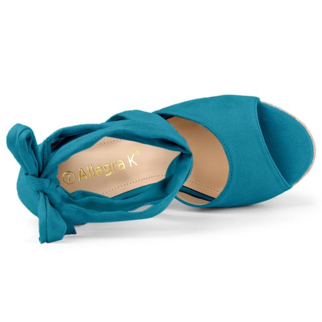 Allegra K ウェッジサンダル レースアップ エスパドリーユ レディース レイクグリーン 24.0 cmの通販は