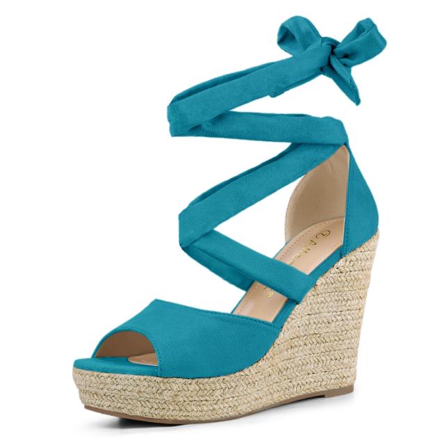 Allegra K ウェッジサンダル レースアップ エスパドリーユ レディース レイクグリーン 23.0 cmの通販は
