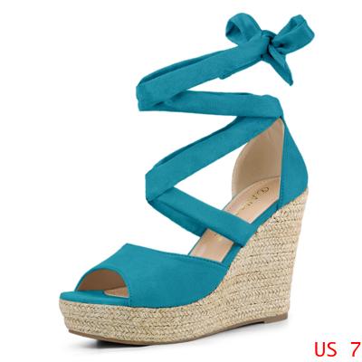 Allegra K ウェッジサンダル レースアップ エスパドリーユ レディース レイクグリーン 24.0 cmの通販は