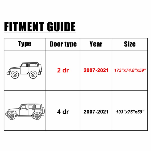 X AUTOHAUX SUV車のカバー Jeepに対応 Wrangler JK JL 2ドアに対応 2007-2021に対応 アウトドア 防水 太陽 雨 ほこり 風 雪の保護 210Dオ