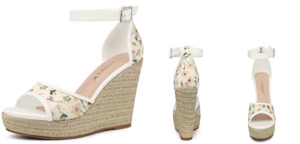 Allegra K レース ウェッジサンダル ウェッジヒール エスパドリーユ プラットフォーム レディース グリーン 24.5 cmの通販は