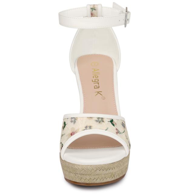 Allegra K レース ウェッジサンダル ウェッジヒール エスパドリーユ プラットフォーム レディース グリーン 23.5 cmの通販は