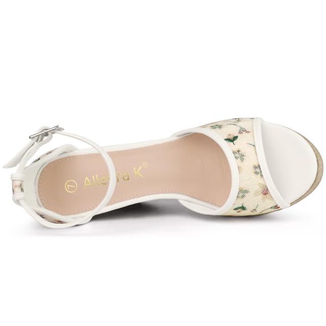 Allegra K レース ウェッジサンダル ウェッジヒール エスパドリーユ プラットフォーム レディース グリーン 26.0 cmの通販は