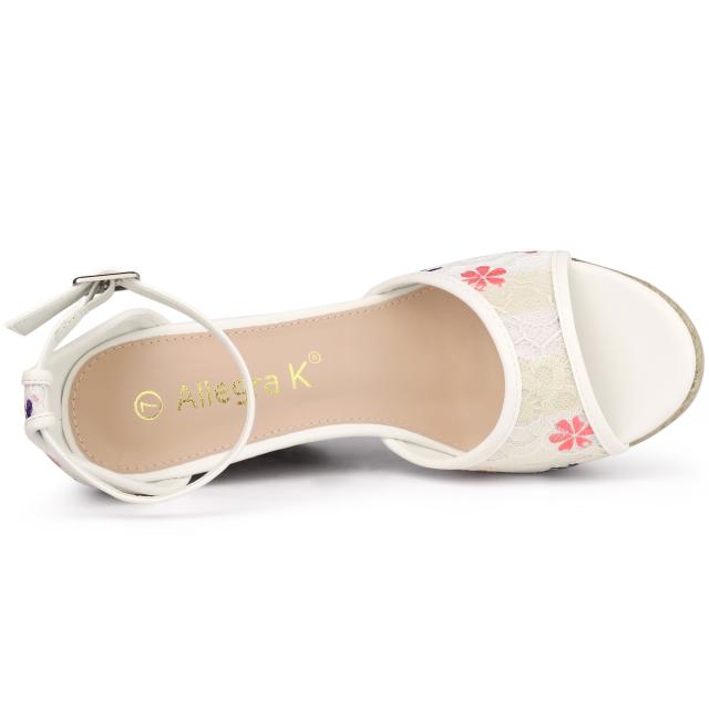 Allegra K レース ウェッジサンダル ウェッジヒール エスパドリーユ プラットフォーム レディース パープルフラワー 24.0 cmの通販は