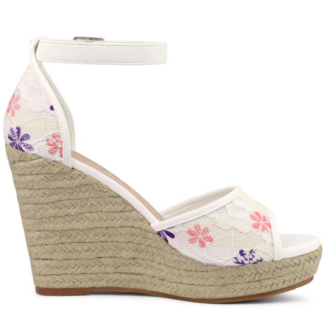 Allegra K レース ウェッジサンダル ウェッジヒール エスパドリーユ プラットフォーム レディース パープルフラワー 24.0 cmの通販は