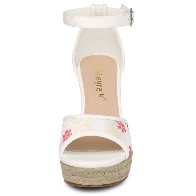 Allegra K レース ウェッジサンダル ウェッジヒール エスパドリーユ プラットフォーム レディース パープルフラワー 25.5 cmの通販は 5,064円