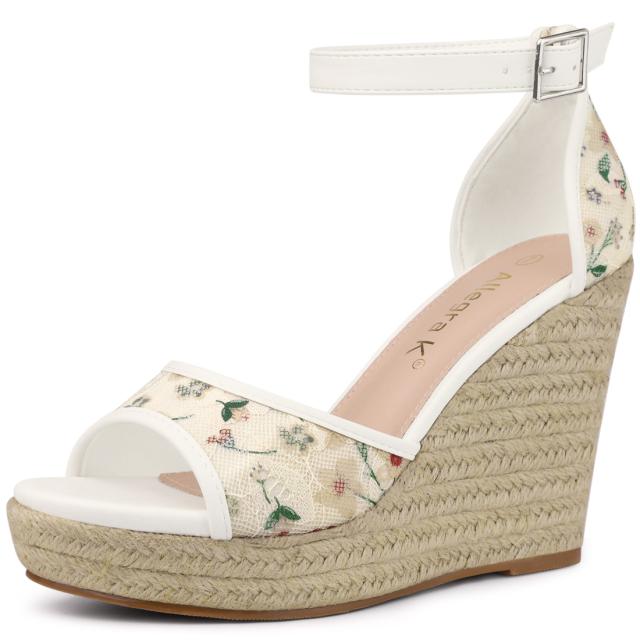 Allegra K レース ウェッジサンダル ウェッジヒール エスパドリーユ プラットフォーム レディース グリーン 26.0 cmの通販は