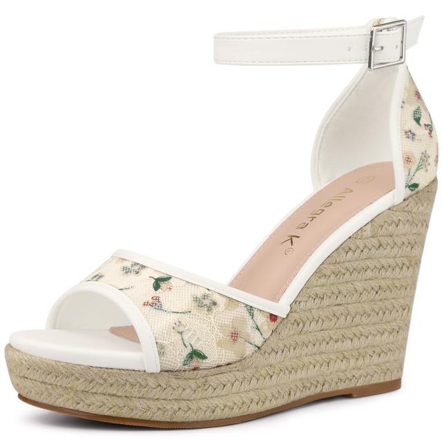 Allegra K レース ウェッジサンダル ウェッジヒール エスパドリーユ プラットフォーム レディース グリーン 26.0 cmの通販は