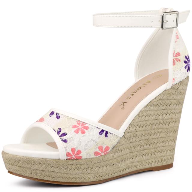 Allegra K レース ウェッジサンダル ウェッジヒール エスパドリーユ プラットフォーム レディース パープルフラワー 24.0 cmの通販は