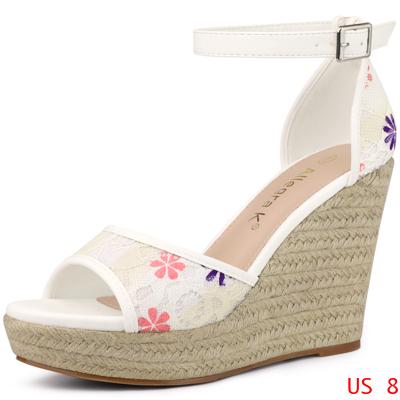 Allegra K レース ウェッジサンダル ウェッジヒール エスパドリーユ プラットフォーム レディース パープルフラワー 25.5 cmの通販は