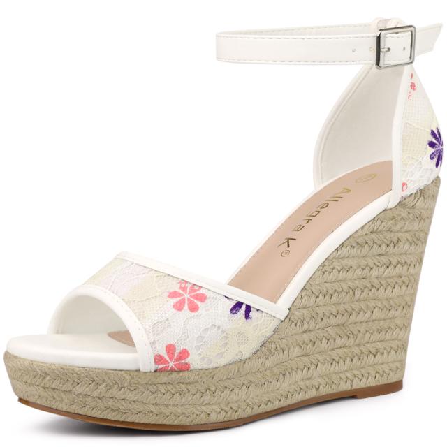 Allegra K レース ウェッジサンダル ウェッジヒール エスパドリーユ プラットフォーム レディース パープルフラワー 25.5 cmの通販は