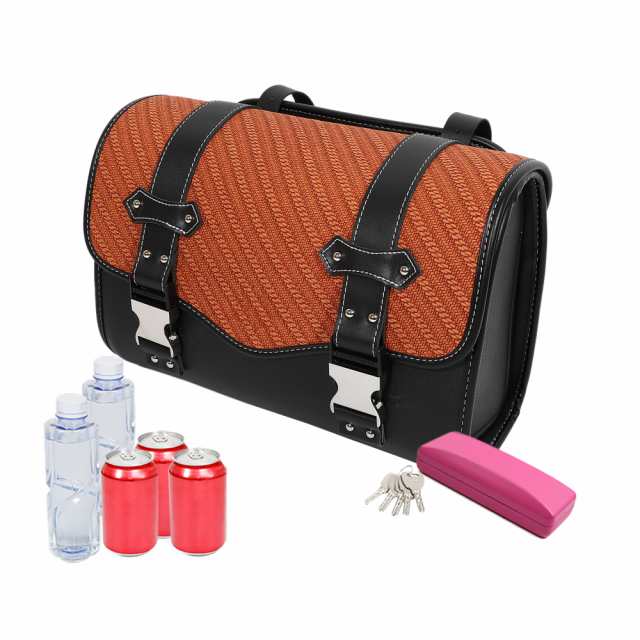 X AUTOHAUX オートバイのツールバッグ ハンドルバッグ サイクリング荷物バッグ 防水 クイックリリースバックル 合成皮革 スクエア ブラウン 37x14x24 cm