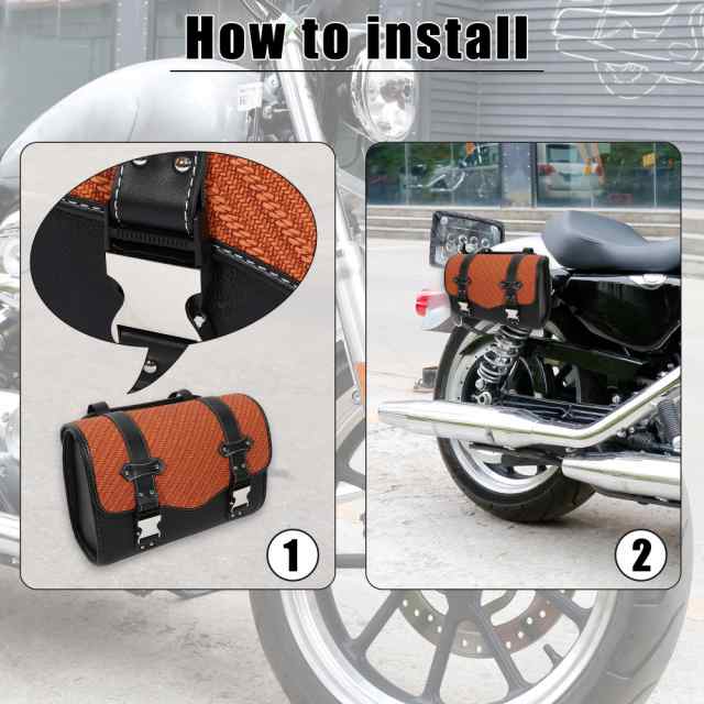 X AUTOHAUX オートバイのツールバッグ ハンドルバッグ サイクリング荷物バッグ 防水 クイックリリースバックル 合成皮革 スクエア ブラウン 37x14x24 cm