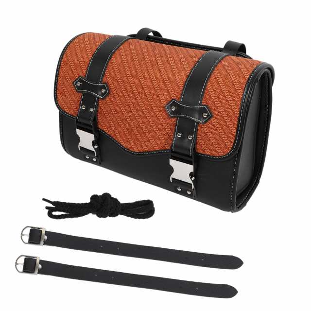 X AUTOHAUX オートバイのツールバッグ ハンドルバッグ サイクリング荷物バッグ 防水 クイックリリースバックル 合成皮革 スクエア ブラウン 37x14x24 cm