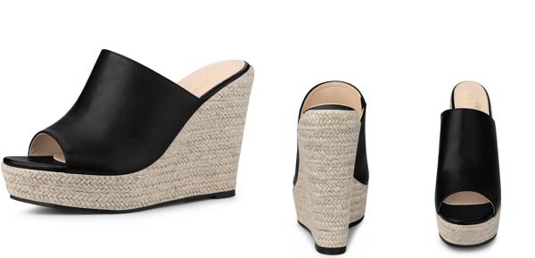 Perphy スライドサンダル ウェッジヒール オープントゥ エスパドリーユ レディース ブラック 22.0 cmの通販は