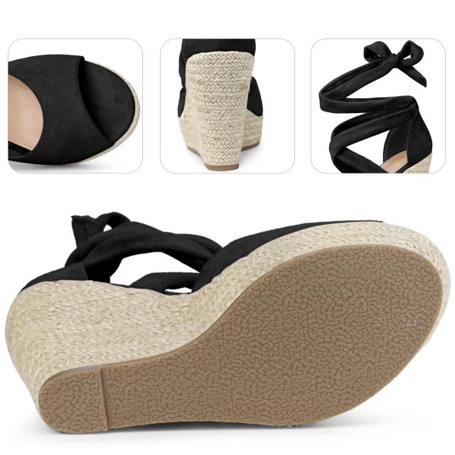 Perphy サンダル ウェッジ ヒール レースアップ エスパドリーユ レディース ブラック 23.0 cmの通販は Perphy サンダル ウェッジ ヒール レースアップ エスパドリーユ レディース ブラック 23.0 cmの通販は