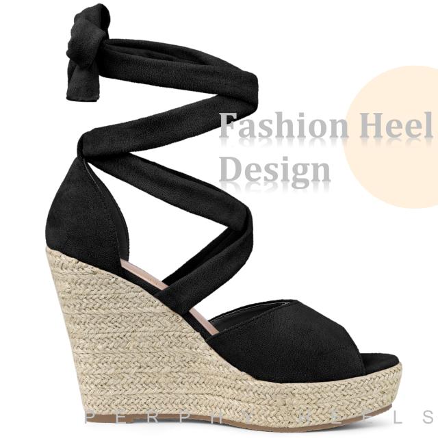 Perphy サンダル ウェッジ ヒール レースアップ エスパドリーユ レディース ブラック 23.0 cmの通販は Perphy サンダル ウェッジ ヒール レースアップ エスパドリーユ レディース ブラック 23.0 cmの通販は