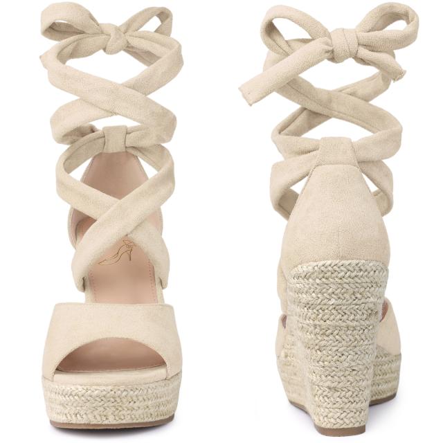 Perphy サンダル ウェッジ ヒール レースアップ エスパドリーユ レディース ベージュ 24.0 cmの通販は 5,086円
