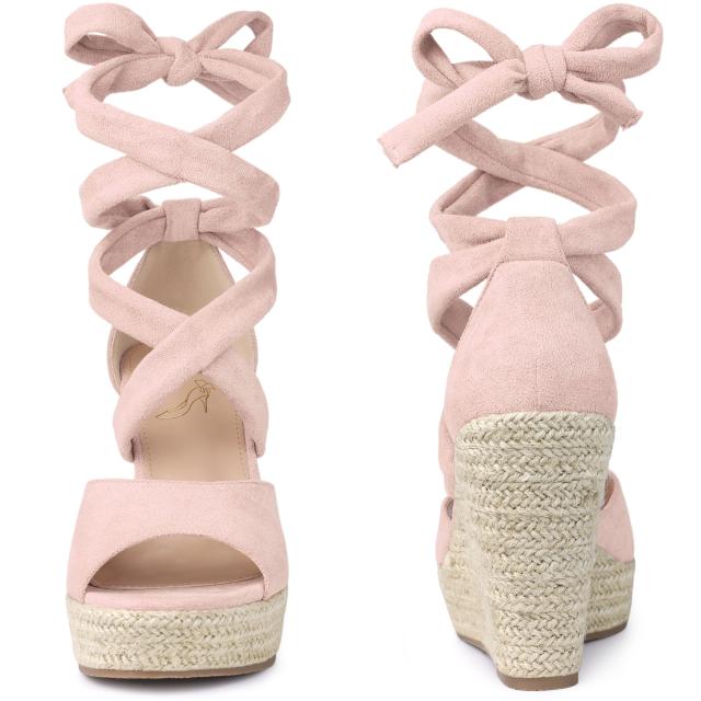 Perphy サンダル ウェッジ ヒール レースアップ エスパドリーユ レディース ダストピンク 25.5 cmの通販は