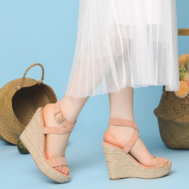 Perphy サンダル ウェッジ ヒール スリングバック エスパドリーユ レディース ヌード 27.0 cmの通販は