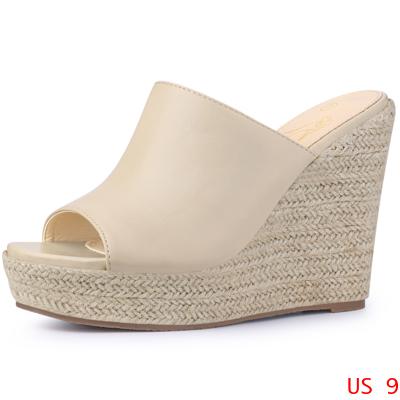 Perphy スライドサンダル ウェッジヒール オープントゥ エスパドリーユ レディース ベージュ 24.5 cmの通販は 5,130円
