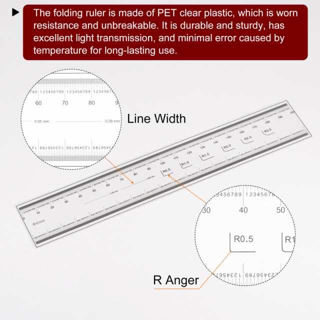 ソウテン　PET樹脂製　マーケット　マーケット－通販サイト　校正ソフト定規　uxcell　工の通販はau　mmスケール　Rアングルと幅線付き　測定ツール　折りたたみ直定規　20　0.1　PAY　フィルムフレキシブル定規　au　cm　PAY