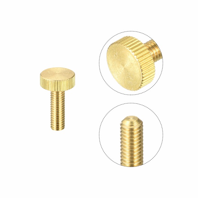 uxcell ローレットつまみねじ M6x20 mm フラット 真鍮ボルト 