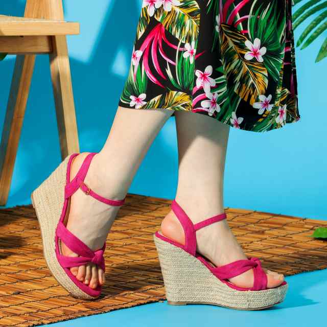 Allegra K サンダル ウェッジ ヒール プラットフォーム スリングバック レディース ホットピンク 23.5 cmの通販は