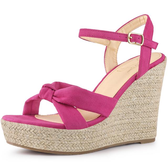 Allegra K サンダル ウェッジ ヒール プラットフォーム スリングバック レディース ホットピンク 23.5 cmの通販は