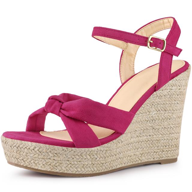 Allegra K サンダル ウェッジ ヒール プラットフォーム スリングバック レディース ホットピンク 23.5 cmの通販は