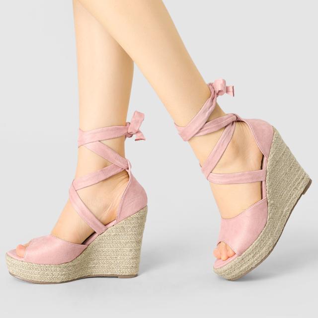 Allegra K ウェッジサンダル レースアップ エスパドリーユ レディース ライトピンク 24.0 cmの通販はその他サンダル
