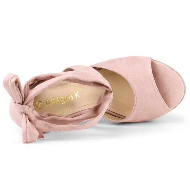 Allegra K ウェッジサンダル レースアップ エスパドリーユ レディース ライトピンク 24.5 cmの通販は