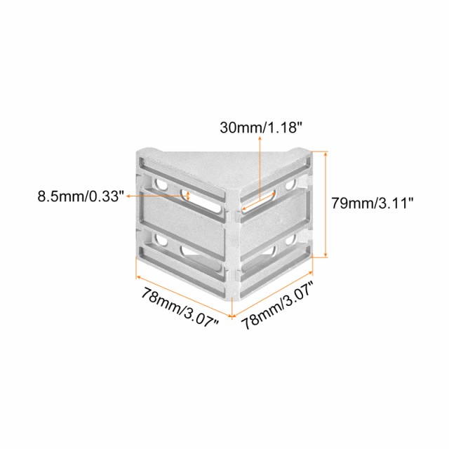 uxcell インサイドコーナーブラケットガセットキット 78x78x79 mm 8080アングルコネクタ ヨーロッパ8080シリーズアルミニウムプロファイル用 シルバー 32 x 六角フランジナット & Tスロットネジ 4セットの通販は