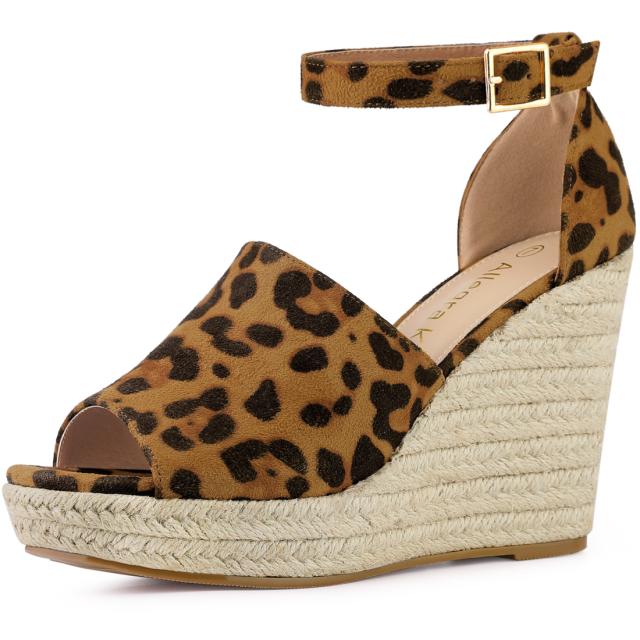Allegra K ウェッジソール サンダル フェイクスエード プラットフォーム ウェッジヒール レディース レオパード 26.0 cmの通販は 5,086円