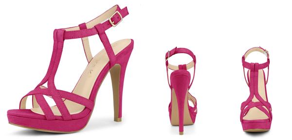 Allegra K サンダル Tストラップ スリングバック プラットフォーム スティレットヒール レディース ホットピンク 26.5 cmの通販は