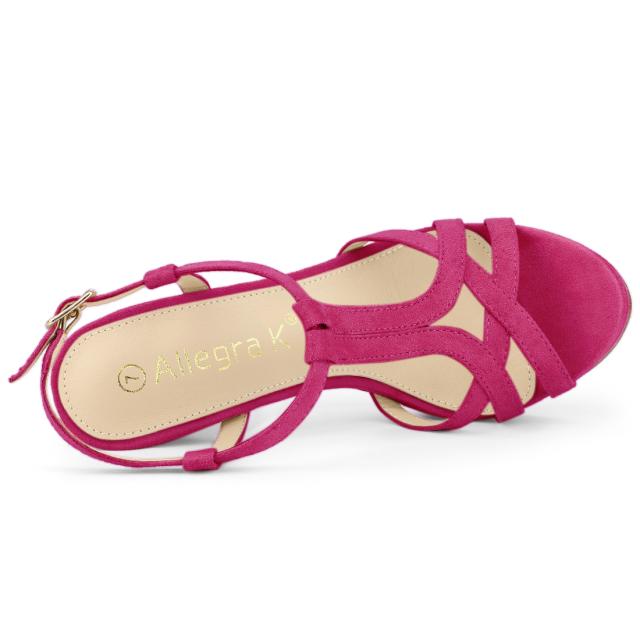 Allegra K サンダル Tストラップ スリングバック プラットフォーム スティレットヒール レディース ホットピンク 26.5 cmの通販は