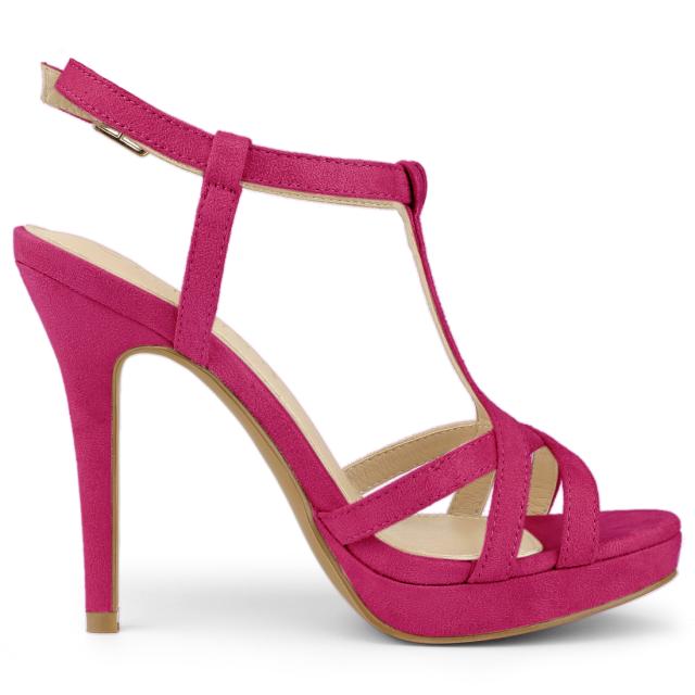 Allegra K サンダル Tストラップ スリングバック プラットフォーム スティレットヒール レディース ホットピンク 26.5 cmの通販は