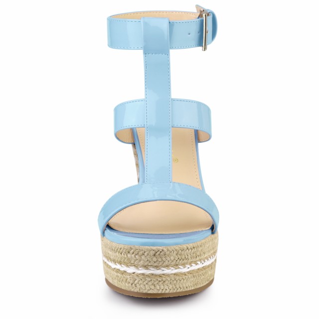 Allegra K ウェッジサンダル ハイヒール プラットフォーム ウェッジヒール エスパドリーユ レディース スカイブルー 26.5 cmの通販は