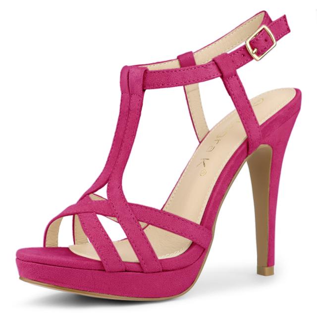Allegra K サンダル Tストラップ スリングバック プラットフォーム スティレットヒール レディース ホットピンク 26.5 cmの通販は