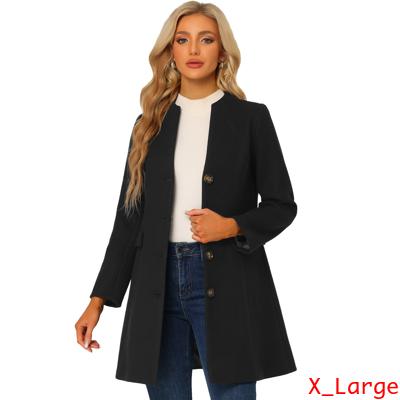 Allegra K ロングコート オーバーコート エレガント 冬 Vネック シングルブレスト レディース ブラック XLの通販は