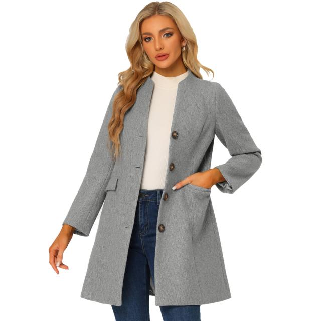 Allegra K ロングコート オーバーコート エレガント 冬 Vネック シングルブレスト レディース グレー XL 7,845円