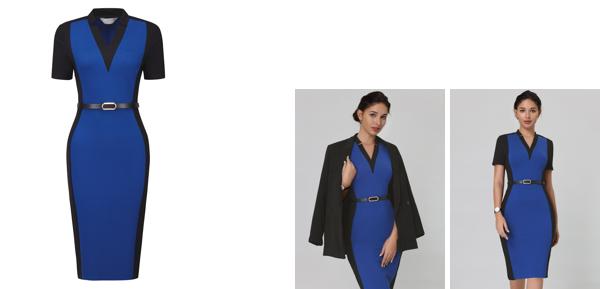 Hobemty レディース シースドレス コントラストカラー オフィス ペンシルドレス 半袖ワンピース ロイヤルブルー 2XLの通販は