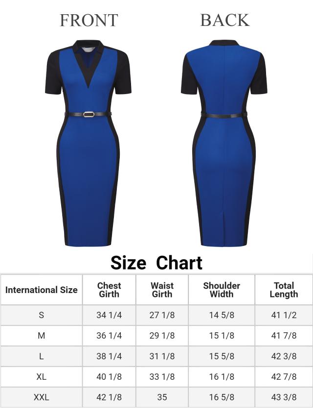 Hobemty レディース シースドレス コントラストカラー オフィス ペンシルドレス 半袖ワンピース ロイヤルブルー 2XLの通販は