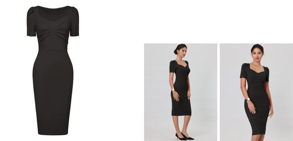 Hobemty レディース ワンピース シースドレス ハートネック パフ 半袖 ヴィンテージ ペンシルドレス ボディコン ブラック 2XLの通販は