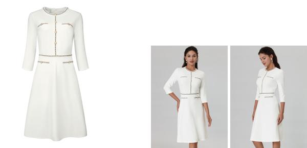 Hobemty ワンピース トリム ドレス コントラストカラー Aライン オフィス ツイード 通勤 ビジネス デート レディース ホワイト XLの通販は 5,429円